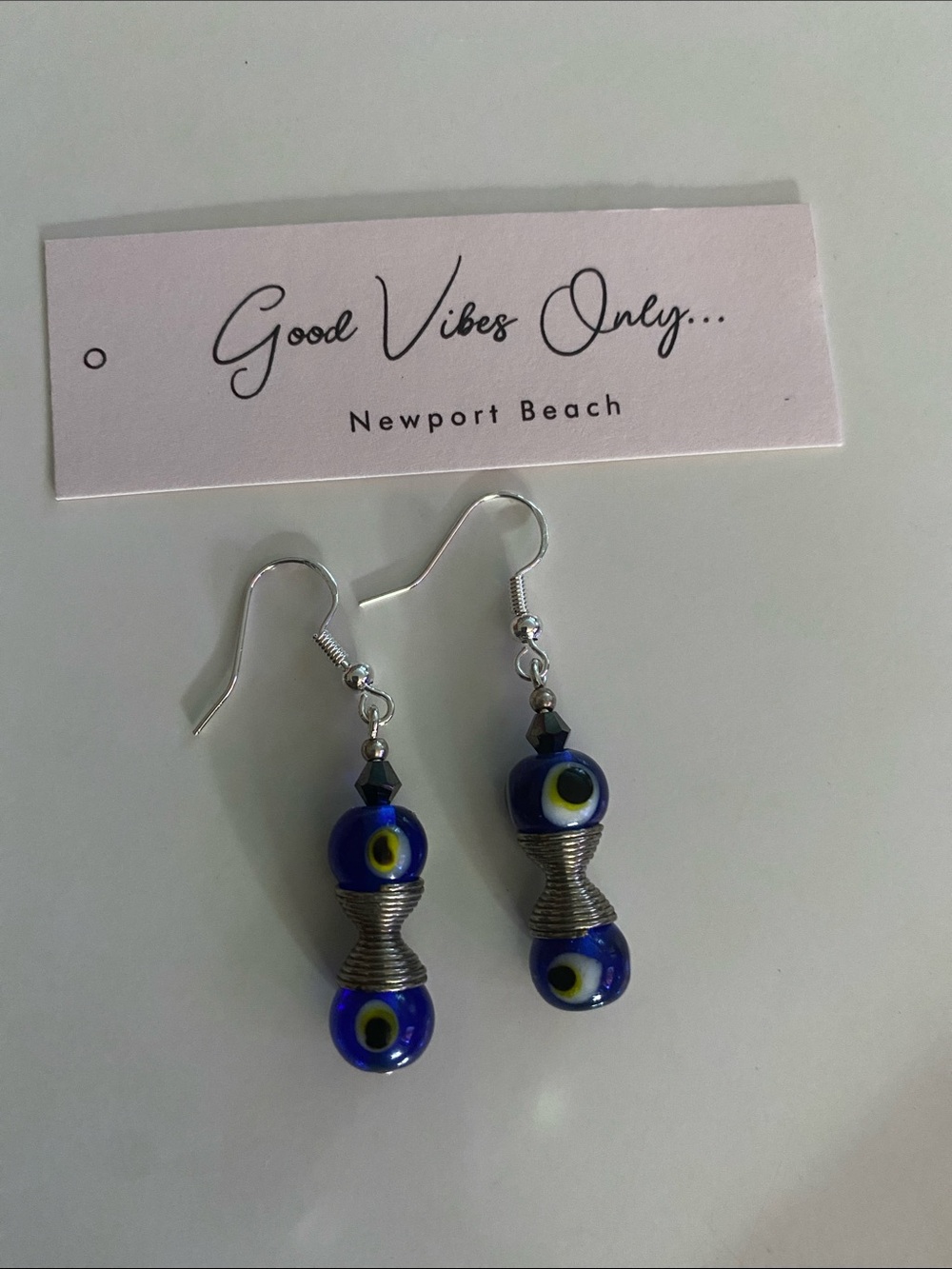 Good Vibes Only Newport Beach Blue Evil Eye Drop Earrings with Silver Accents